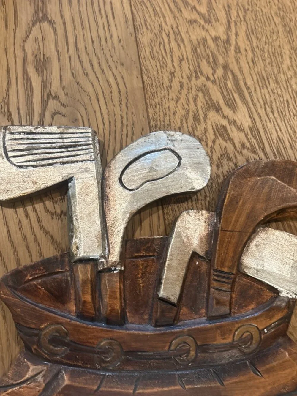Vintage Wood Golf Bag carved Wall Mirror Decor Clubs And Balls Folk Art Style